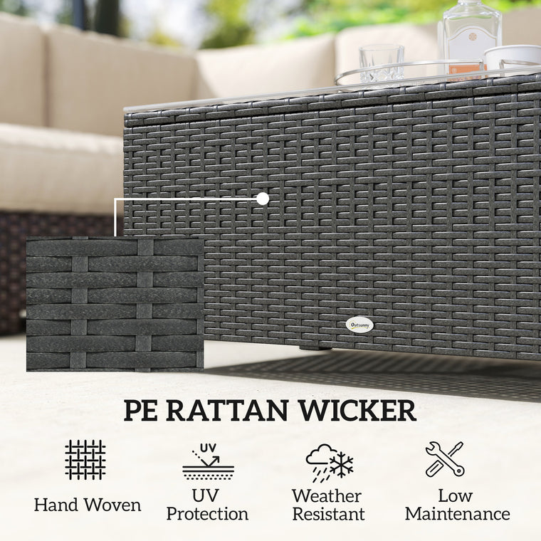 PE Wicker Coffee Table with Glass Top