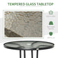 31.5" Round Outdoor Dining Table Coffee Side Bistro Table with Umbrella Hole, Glass Top, Steel Frame for Garden, Patio