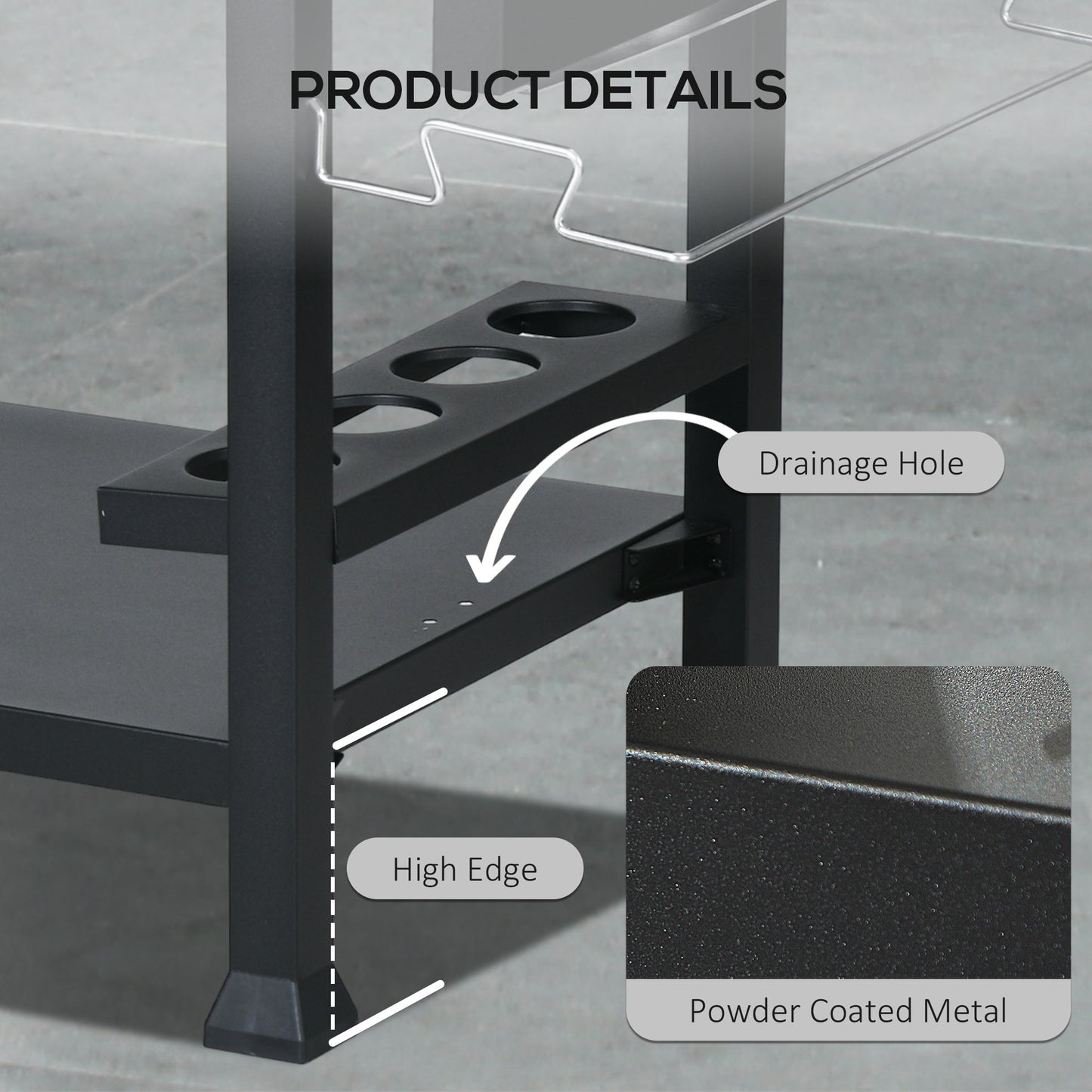 3-Shelf Grill Cart with Foldable Side Table & Stainless Steel Top