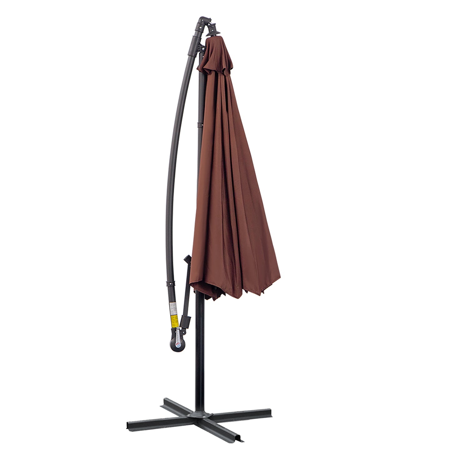10' Deluxe Patio Umbrella, Outdoor Market Parasol, Banana Hanging Offset Sunshade with Crank, Cross Base, Coffee