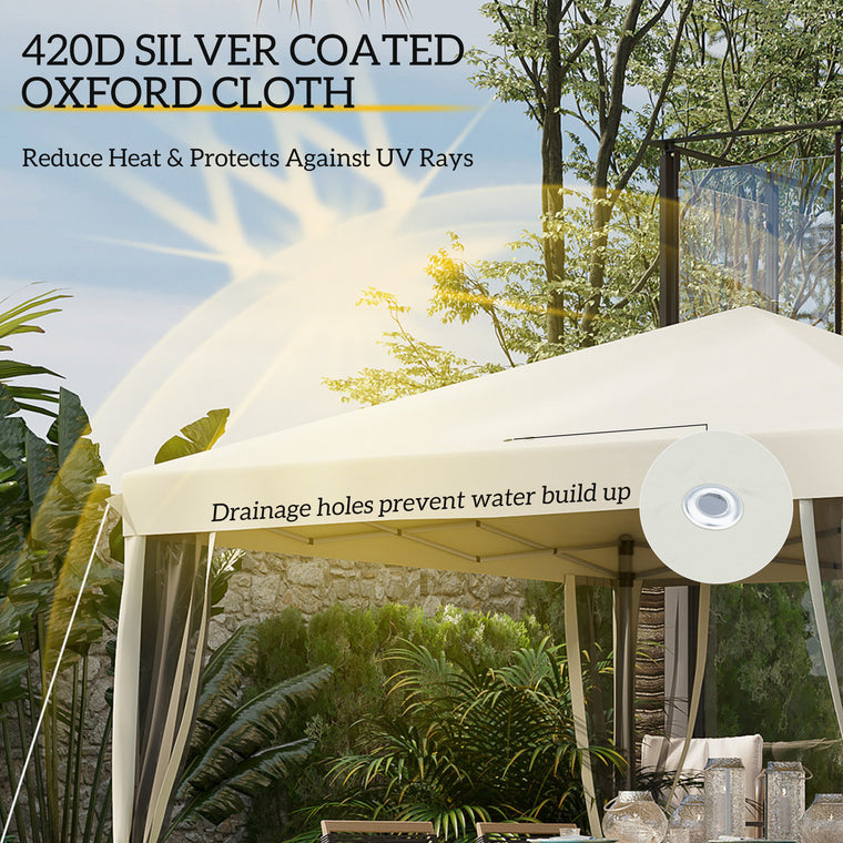 10' x 10' Beige Foldable Pop Up Gazebo with Mesh Sidewalls
