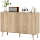 Buffet Cabinet with Storage Modern Fluted Sideboard with Adjustable Shelves Wood Legs for Dining Room Living Room Oak