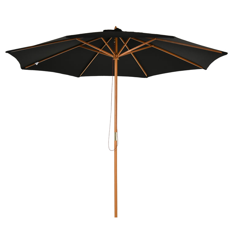 10' x 8' Black Wooden Patio Umbrella with Bamboo Ribs