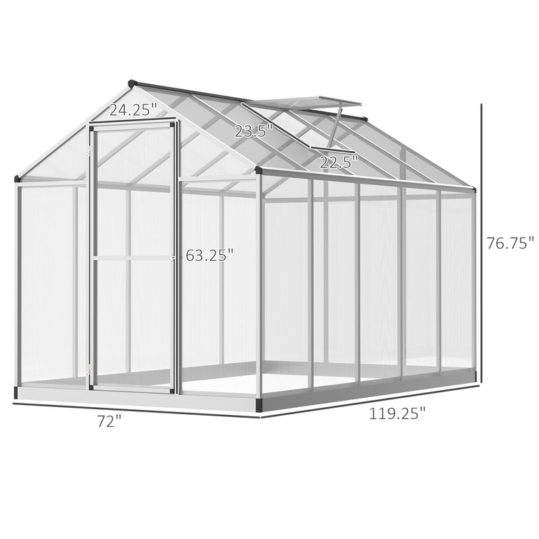 6' x 10' x 6.4' Silver Aluminum Polycarbonate Greenhouse