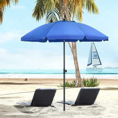 6ft Blue Beach Umbrella with Push Button Tilt & Vented Canopy