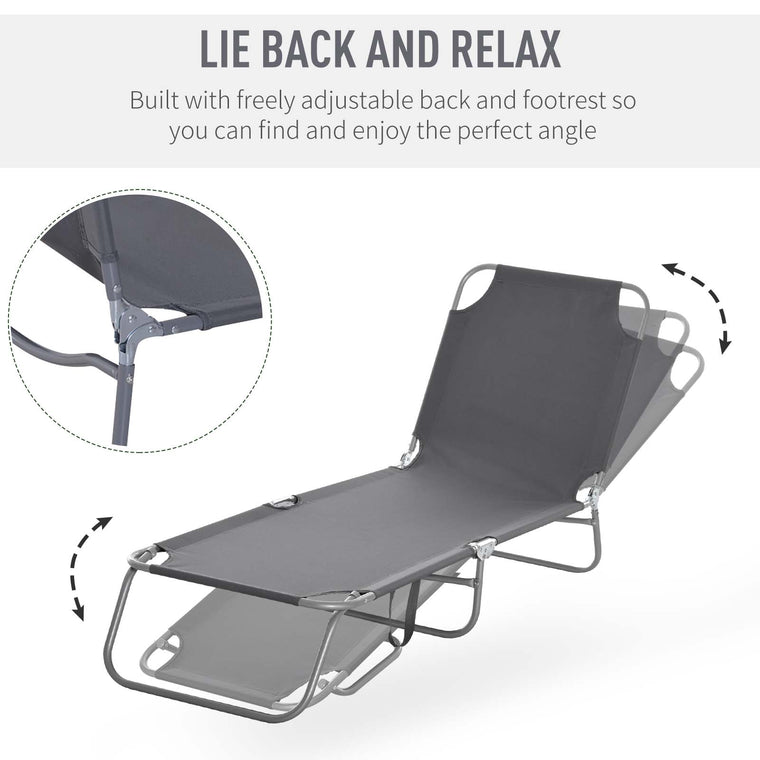 Grey Folding Beach Lounger with Mesh Fabric