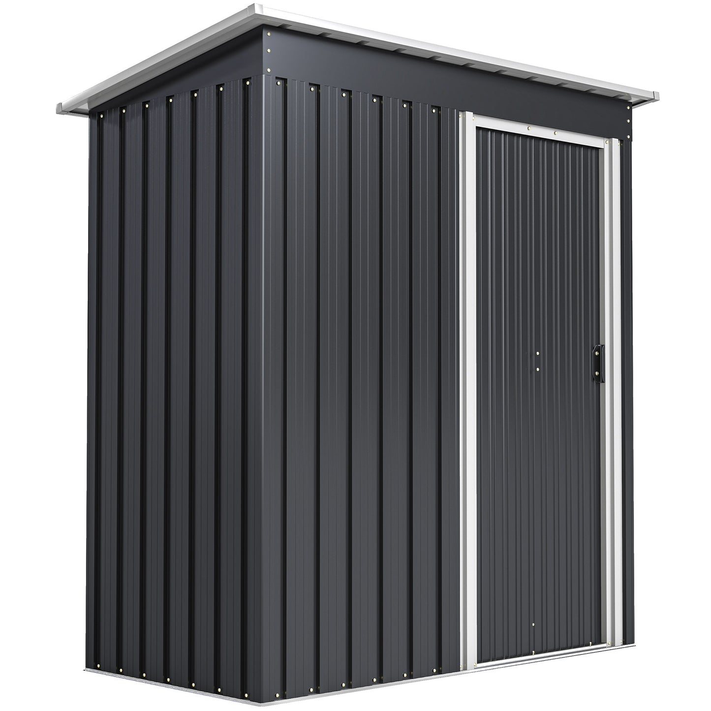 5 x 3 FT Outdoor Storage Shed with Sliding Door and Sloped Roof, Steel Frame Garden Shed Tool Equipment, Black