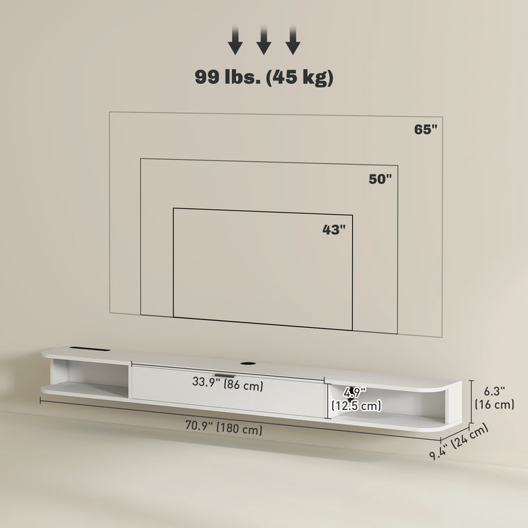 71" Floating TV Stand with Flip Drawer
