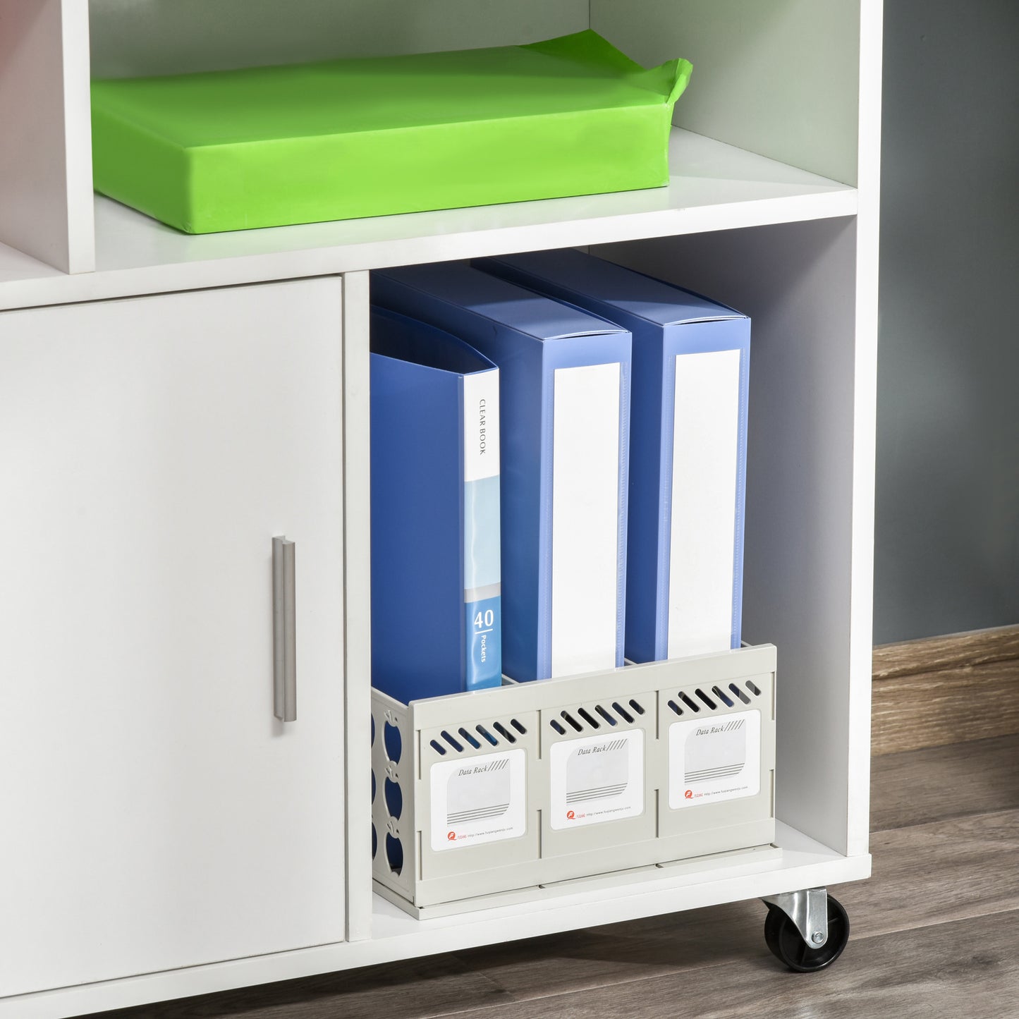 Lateral Filing Cabinet with Open Storage Shelf, Printer Stand Home Office Mobile File Cabinet with Wheels, Lockable Drawer, White