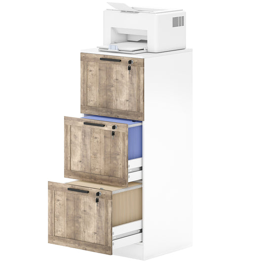 3-Drawer Farmhouse Filing Cabinet with Lock - White