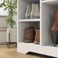 Upholstered Shoe Storage Bench w/ Seat, Entrance Bench w/ Drawer and 6 Open Shelves for Hallway, White