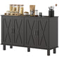 Kitchen Sideboard Cabinet with 4 Barn Doors and 2 Adjustable Shelves, Buffet Table for Living Room, Hallway, Black