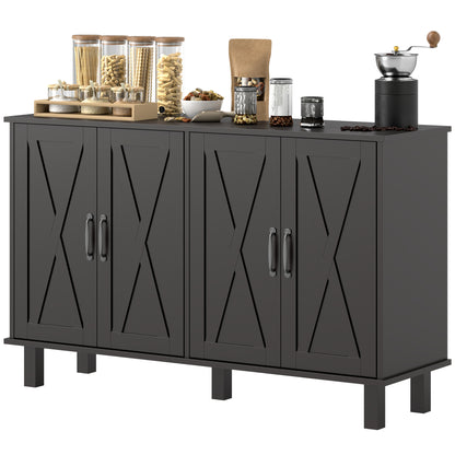 Kitchen Sideboard Cabinet with 4 Barn Doors - Black