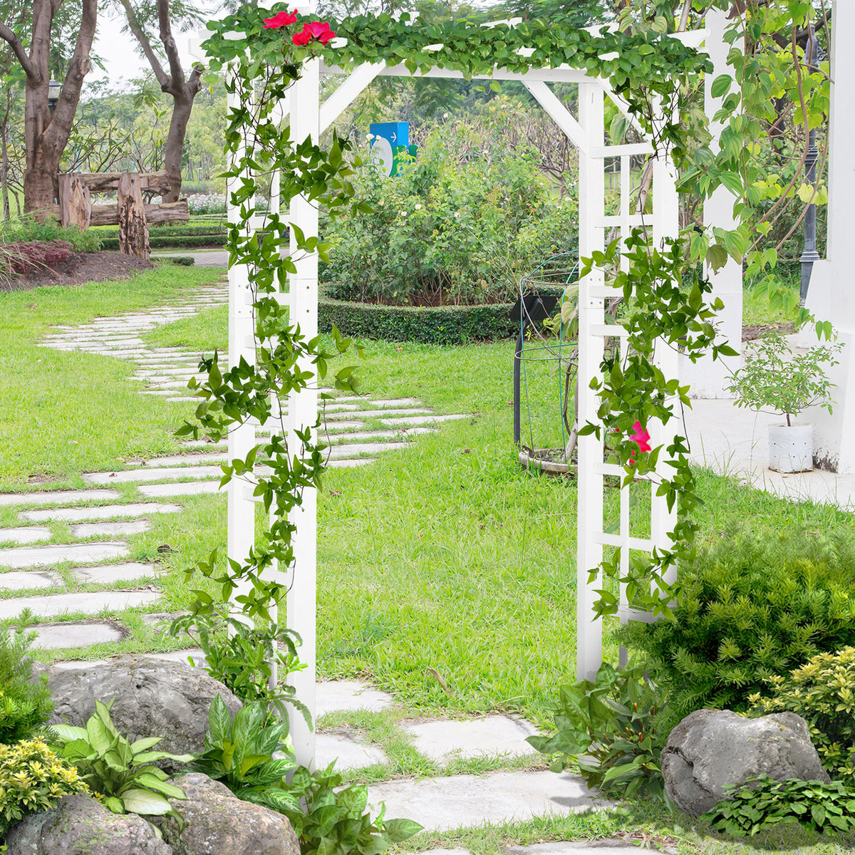 85" Wooden Garden Arbour for Wedding and Ceremony, Outdoor Garden Arch Trellis for Climbing Vines - White