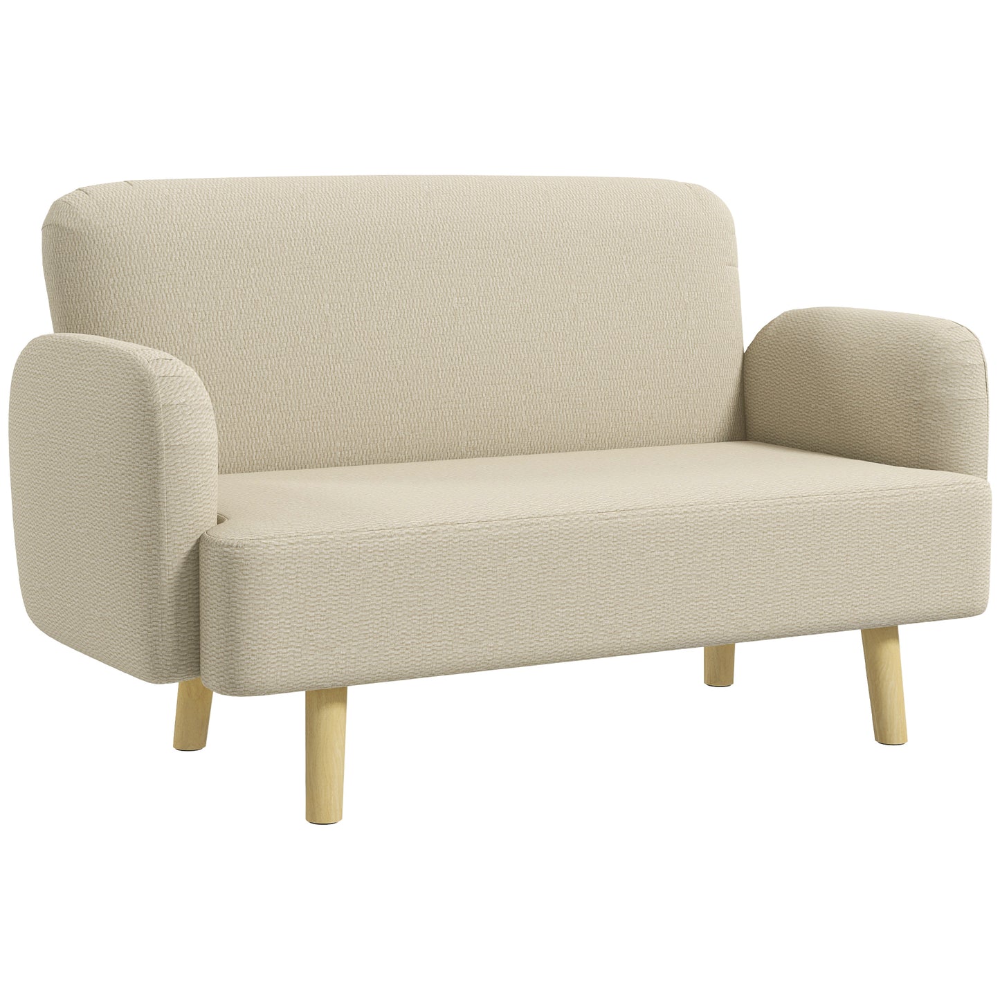 Velvet Feel Fabric 2 Seater Sofa, Small Sofa Loveseat with 8.3" Thick Padding and Wood Legs, Cream White