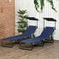2 Piece Folding Outdoor Chaise Lounges, Pool Tanning Chairs with Reclining Back, Sunshade for Beach, Patio, Dark Grey - Dark Blue