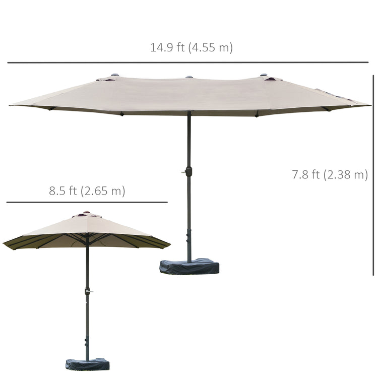 15' Light Grey Twin Canopy Umbrella with Lift Crank