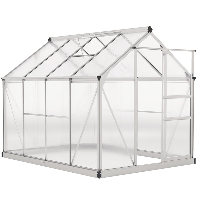 6' x 8' x 6.6' Silver Polycarbonate Greenhouse with Rain Gutter