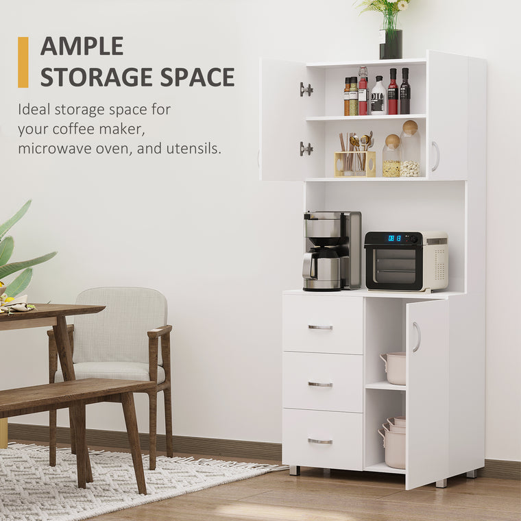 Kitchen Buffet with Hutch and Drawers - White