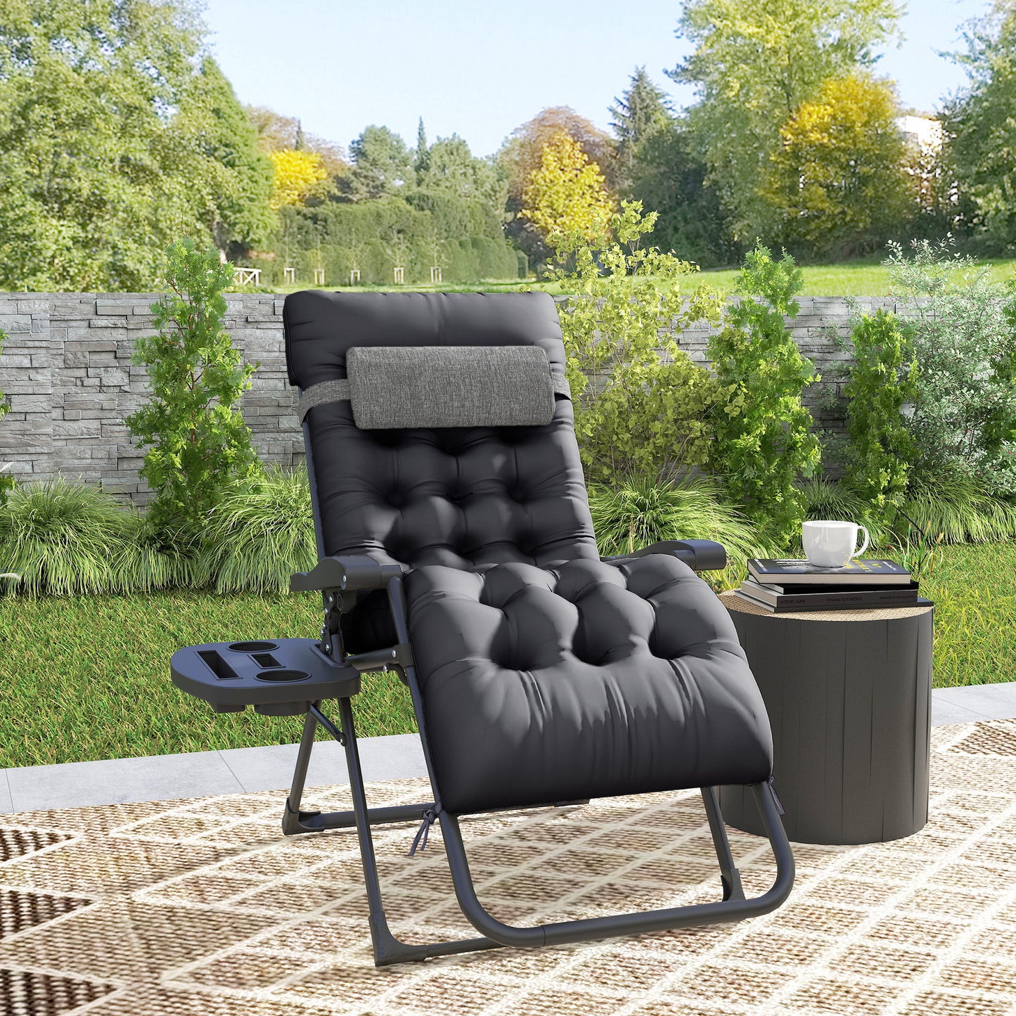 Padded Zero Gravity Chair, Folding Recliner Chair, Patio Lounger with Cup Holder, Adjustable Backrest, Removable Cushion for Outdoor, Deck, Poolside, Red