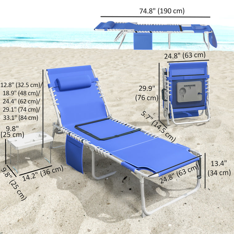 Tanning Chair with Face Hole and Side Table - Navy Blue