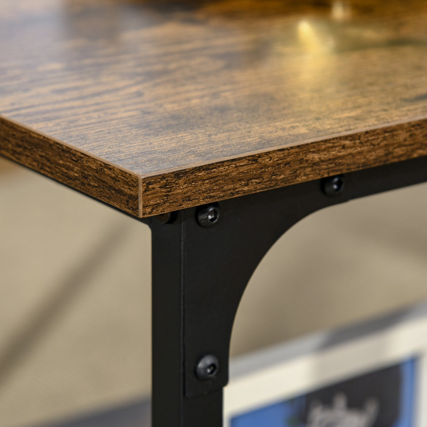 Industrial Coffee Table with Storage Shelf, 2-tier Center Table for Living Room, Rustic Brown