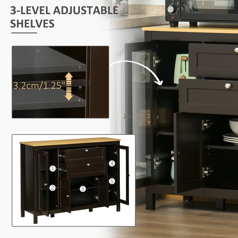 Buffet Sideboard with 2 Drawers & Glass Doors