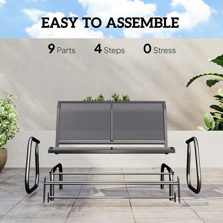 Grey Steel Sling Fabric Gliding Bench Swing