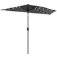 105.1" x 53.5" Black Half Patio Umbrella with Solar LED Lights
