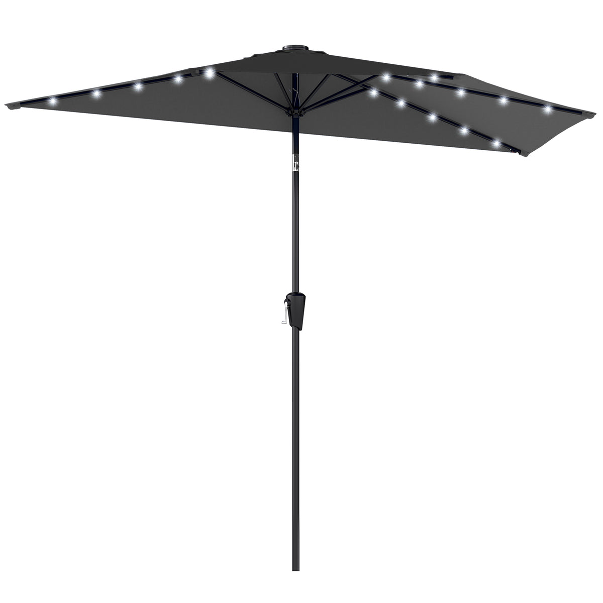105.1" x 53.5" Black Half Patio Umbrella with Solar LED Lights