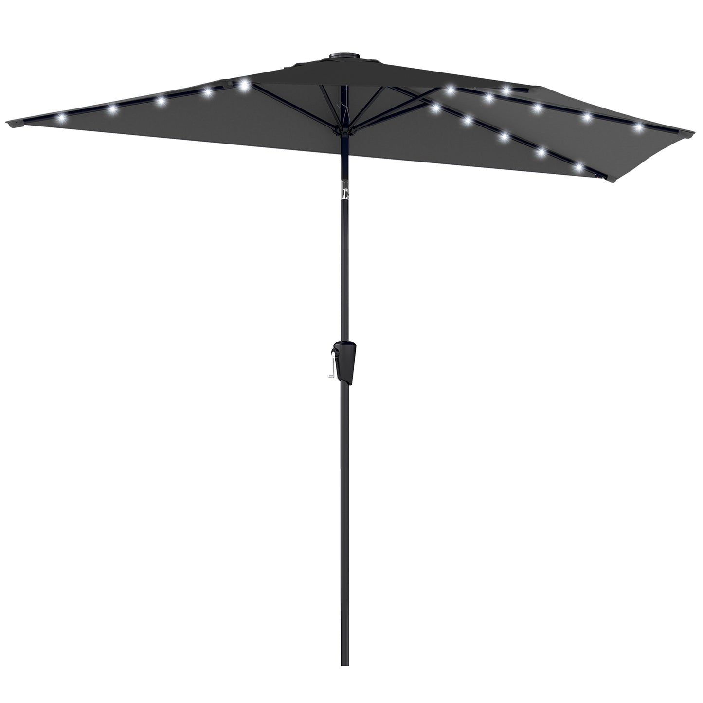 105.1" x 53.5" Black Half Patio Umbrella with Solar LED Lights