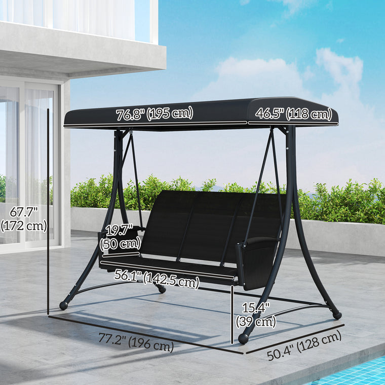 3-Person Porch Swing Chair with Adjustable Canopy
