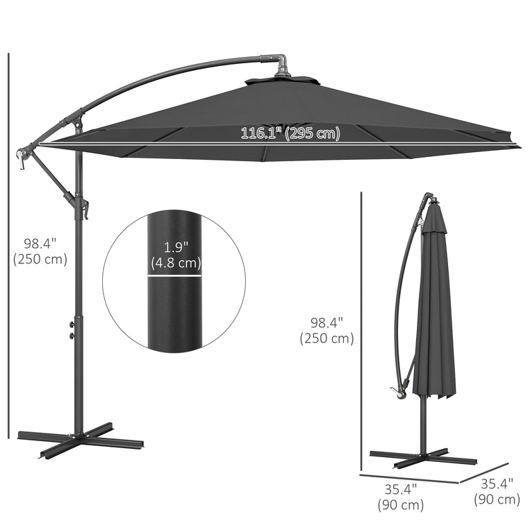 10' Grey Deluxe Banana Offset Umbrella with Crank
