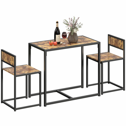 Industrial Dining Set for 2 - Rustic Brown