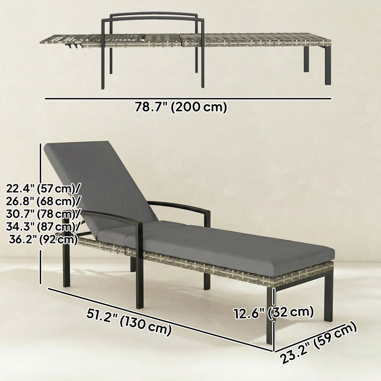 2-Piece Wicker Chaise Lounge Set with 5-Level Backrest