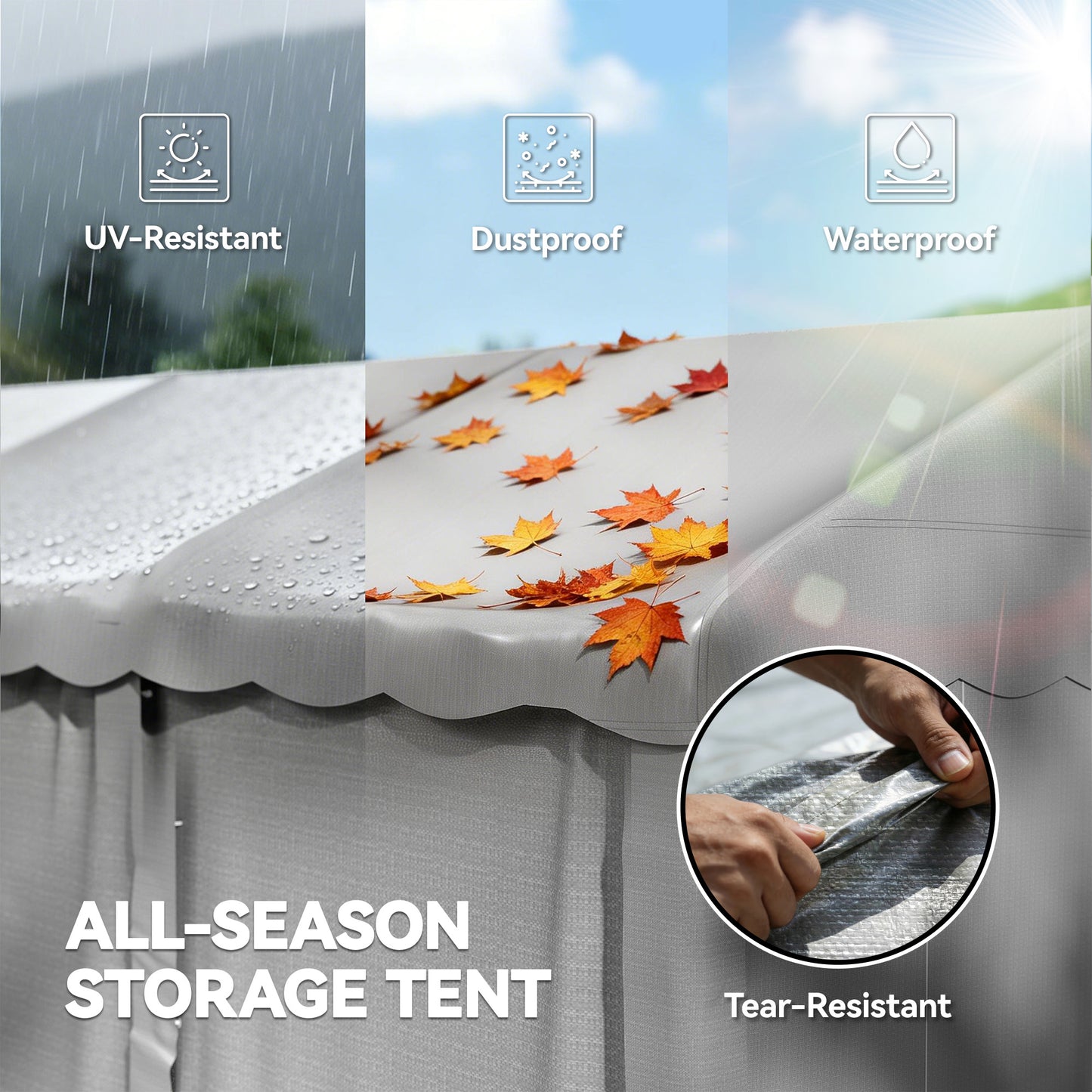 Portable Shed, Outdoor Storage Shed Tent with Roll-up Zipper Door and Removable Sidewalls, Light Grey