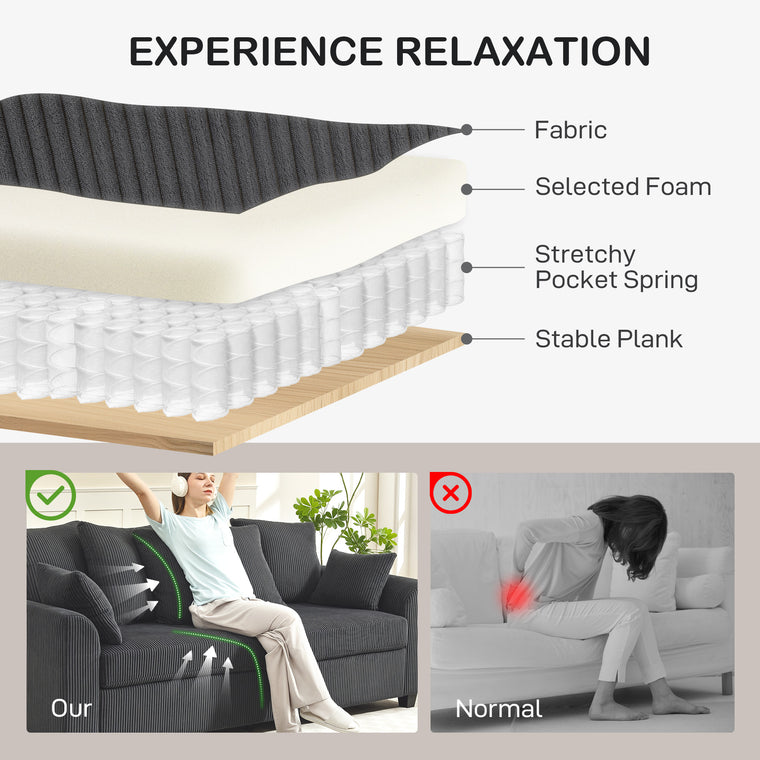 3-Seater Corduroy Sofa with Curved Armrests