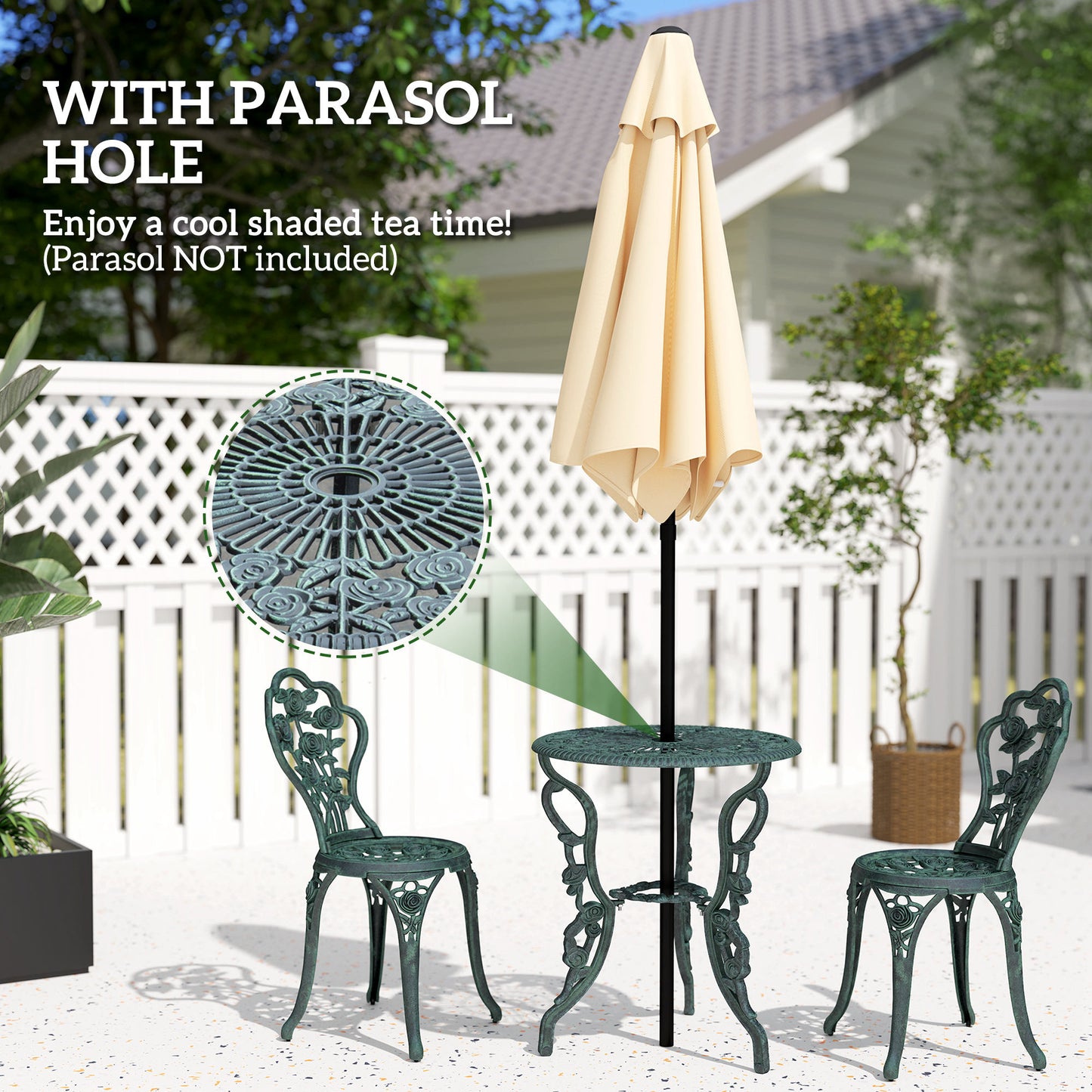 3 Pieces Patio Bistro Table and Chairs Antique Green