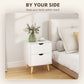 Modern Bedside Table Set of 2, Nightstand with 2 Drawers and Pine Wood Legs for Bedroom, White