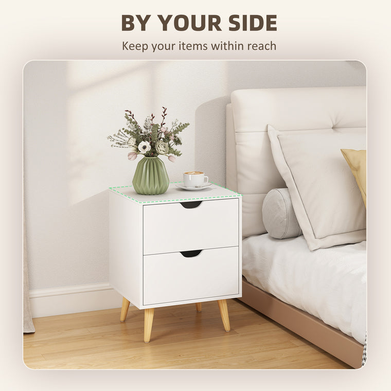 Nightstand Set of 2 with 2 Drawers and Pine Legs