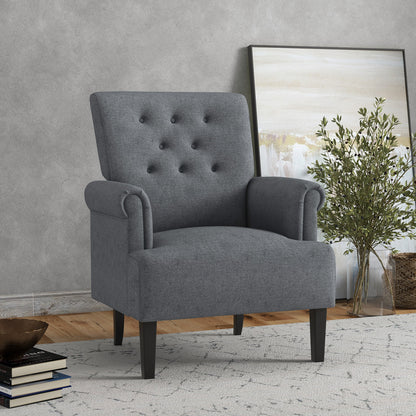 Fabric Accent Armchair with Wood Legs - Grey