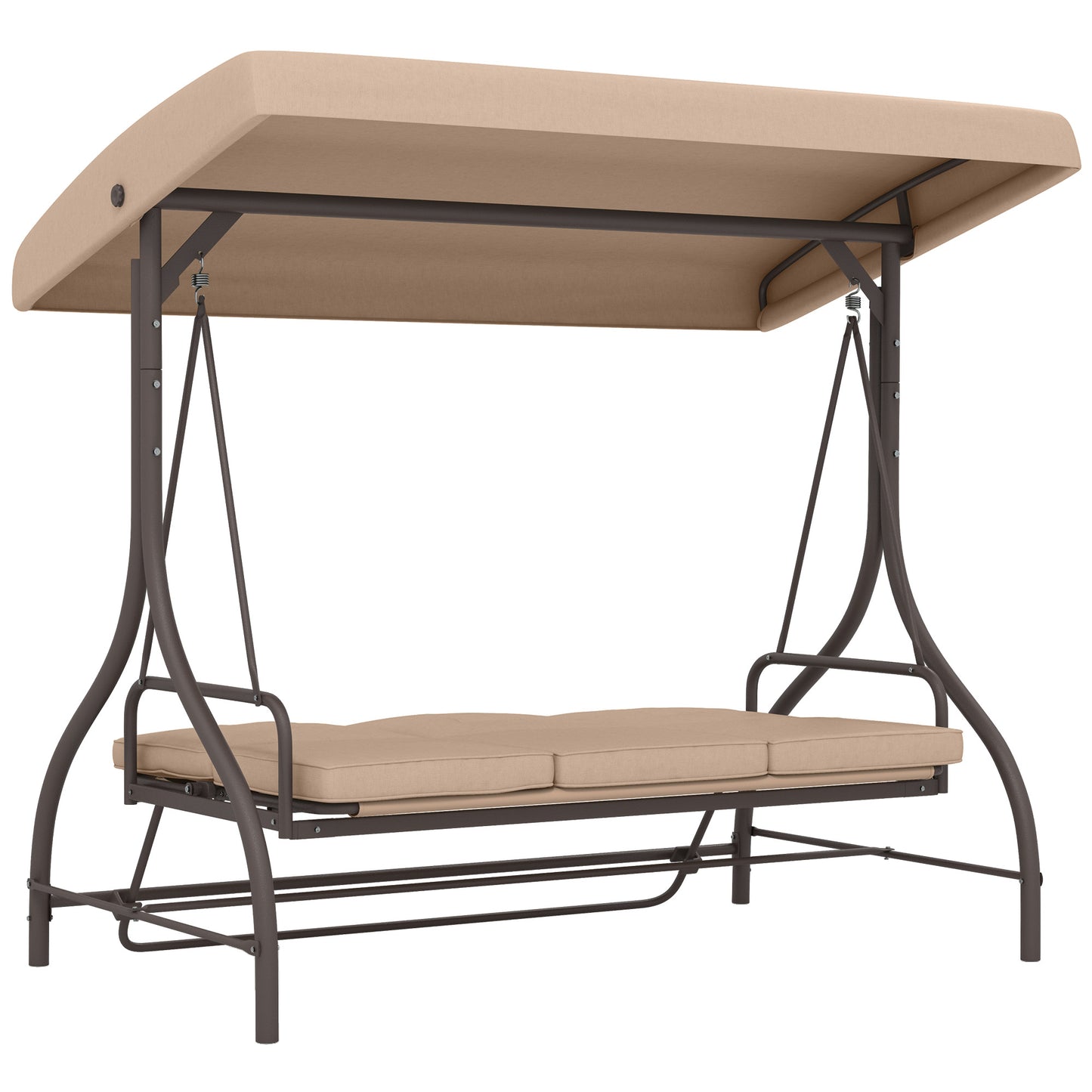 Convertible Patio Swing Bed with Canopy and Cushions, 3 Seater Porch Swing for Outdoor, Backyard, Garden, Black
