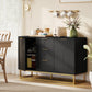 Sideboard Storage Cabinet with 3 Drawers, Adjustable Shelves and Doors, Kitchen Buffet Cabinet for Dining Room, Black