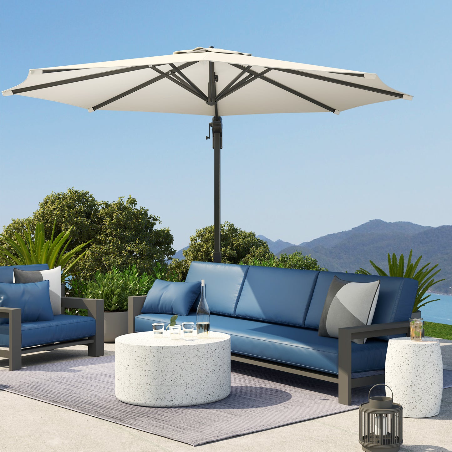 10' Offset Patio Umbrella Cantilever Umbrella with Aluminium Pole 360° Rotation and Tilt Adjustment, White