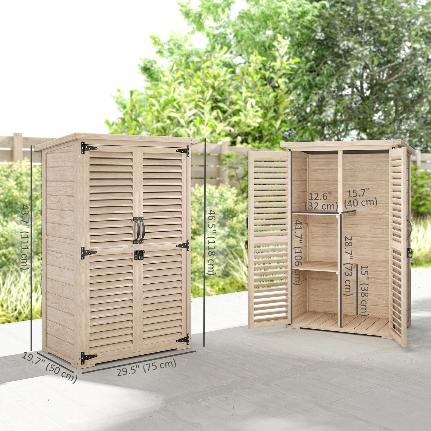 Wooden Garden Shed, Outdoor Storage Shed with Waterproof Asphalt Roof, Shelves, Natural
