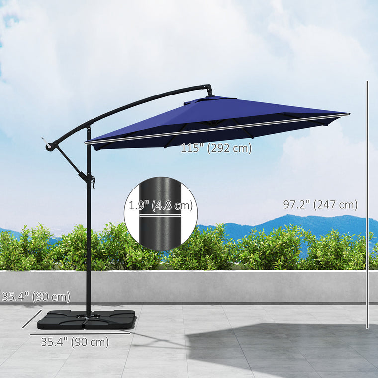 9.6ft Navy Blue Banana Cantilever Umbrella with Crank
