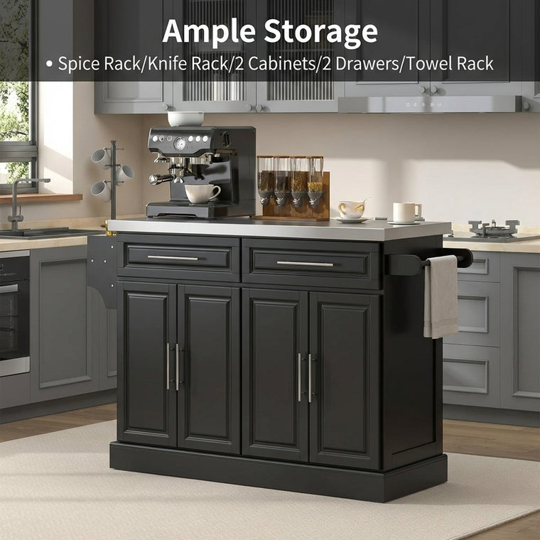 Rolling Kitchen Island with Stainless Steel Top