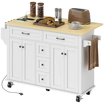 55" Rolling Kitchen Island with Drop Leaf - White