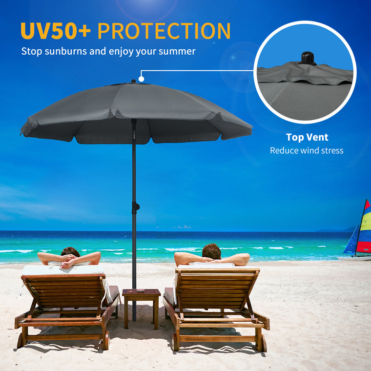 6ft Dark Grey Beach Umbrella with Push Button Tilt & Vents