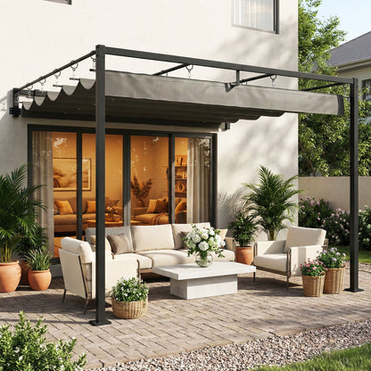 10' x 10' Dark Grey Wall-Mounted Retractable Pergola